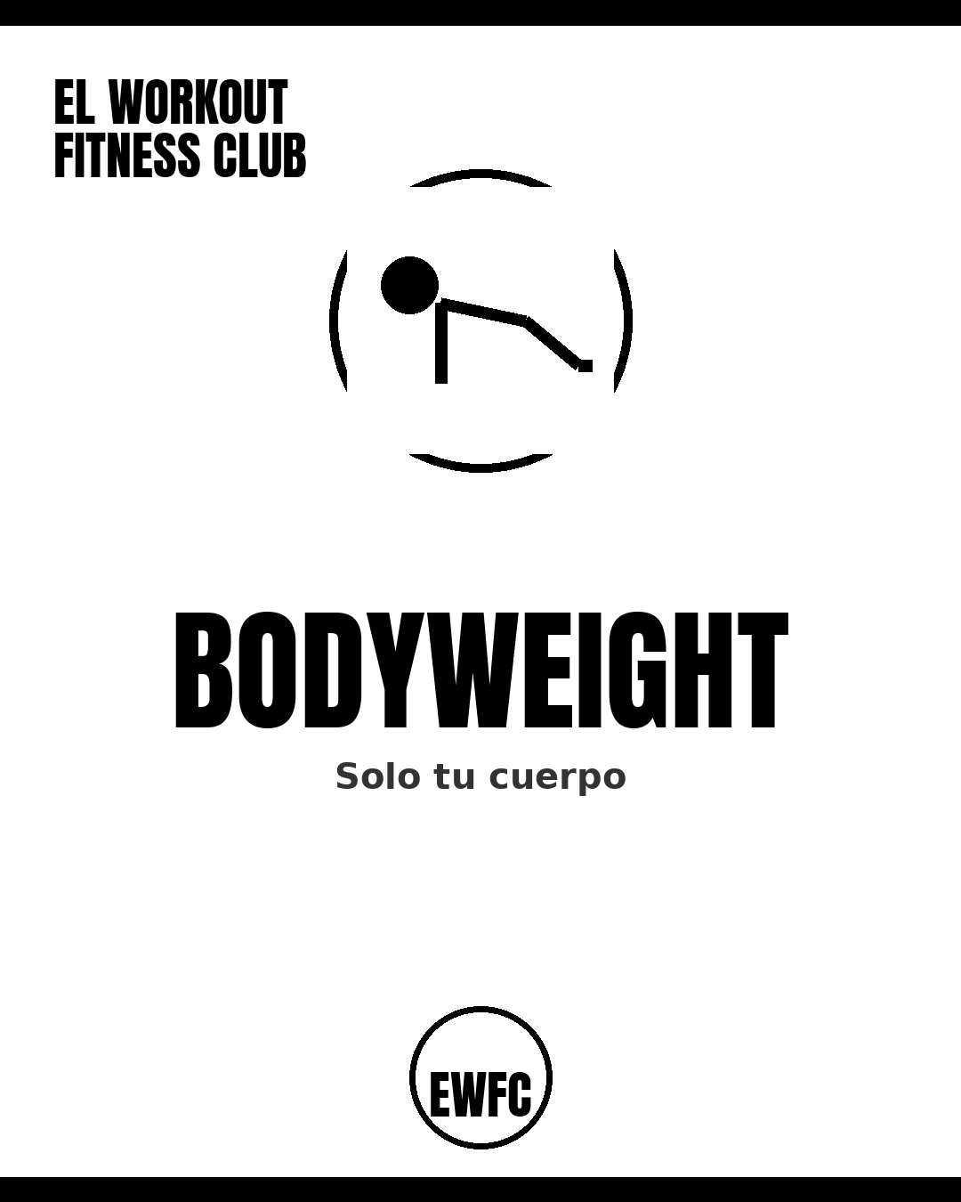 Bodyweight program cover — stick-figure push-up icon in a circle on white, El Workout Fitness Club